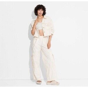NWT Wild Fable Women's Mid Rise Off White Wide Leg Relaxed Cargo Pants- Size S